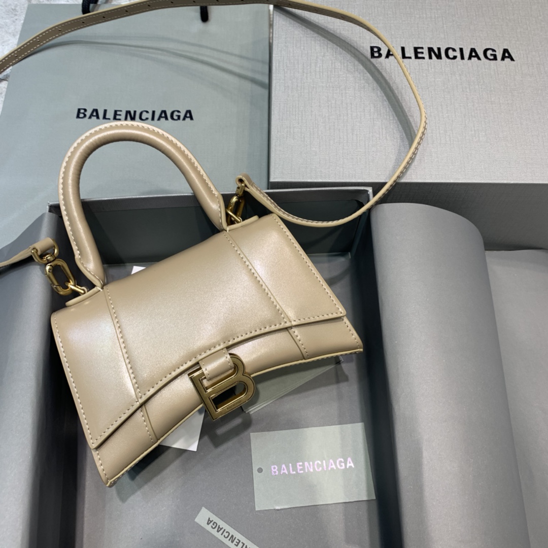 Balenciaga Hourglass XS Handbag Box Calfskin Shoulder Bag Apricot